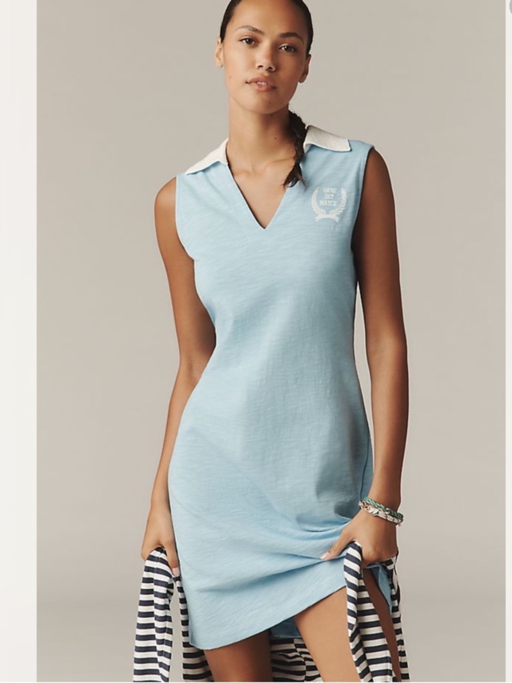 Anthropologie Sundry Sleeveless Polo Mini Dress Blue w/ White Collar Medium NWTS